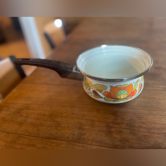 Vintage Retro Sanko Ware Country Flowers Porcelain Enameled Steel Pot Cookware - Picture 4 of 8